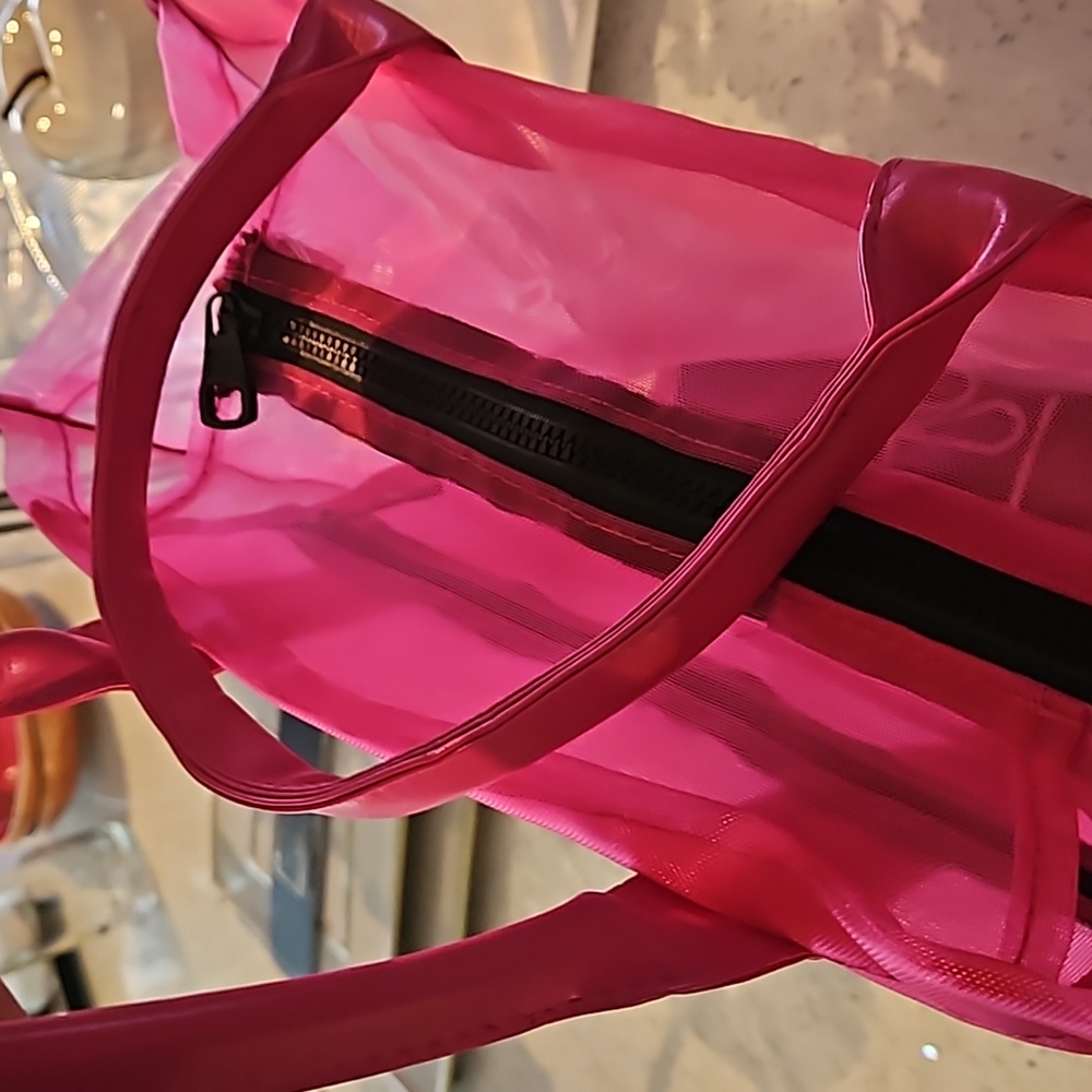 The Tote Bag Beach Pink Bag Mesh Clear Tote - Picture 5 of 11